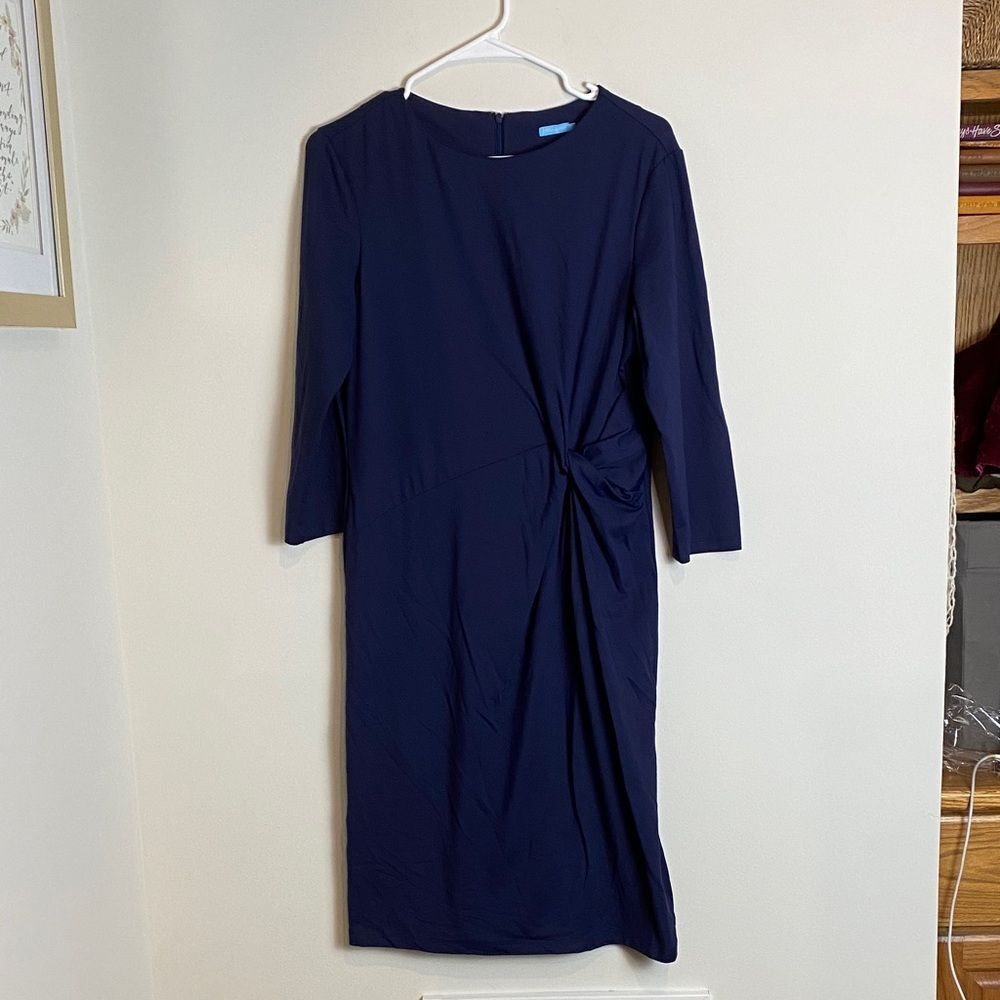 J.McLaughlin Sia Winter Navy 3/4 Sleeve Dress with Twist Waist Size M